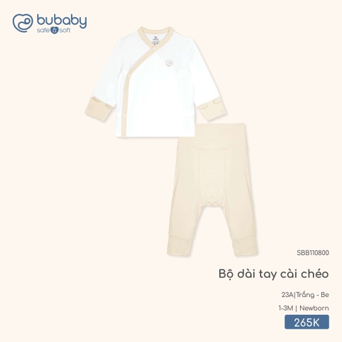 BU - Bộ dài tay cài chéo - SBB110800 - Trắng + Be - 1-3M - SS26.T2A