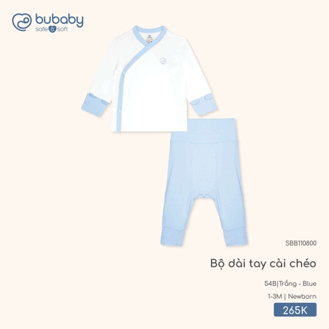 BU - Bộ dài tay cài chéo - SBB110800 - Trắng + Blue - 1-3M - SS26.T2A