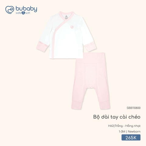 BU - Bộ dài tay cài chéo - SBB110800 - Trắng + Hồng nhạt - 1-3M - SS26.T2A