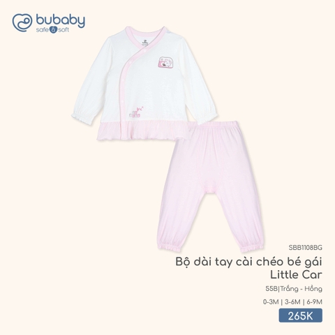 BU - Bộ dài tay cài chéo bé gái Little Car - SBB1108BG - Trắng + Hồng - 3-6M - SS26.T1B