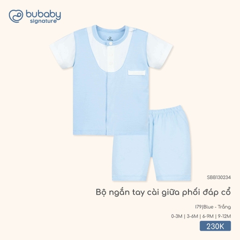 BUBaby - Bộ ngắn tay cài giữa phối đáp cổ - SBB130234 - Blue + Trắng - 3-6M - SS26.T4A