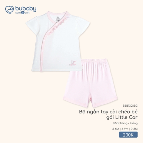 BU - Bộ ngắn tay cài chéo bé gái Little Car - SBB1308BG - Trắng + Hồng - 3-6M - SS26.T1B