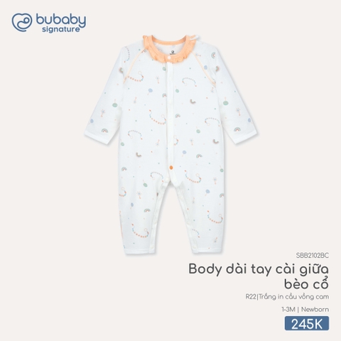 BU - Body dài tay cài giữa bèo cổ - SBB2102BC - Trắng in cầu vồng cam - Newborn - SS26.T4C