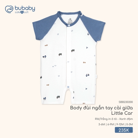 BU - Body đùi ngắn tay cài giữa Little Car - SBB230200 - Trắng in ô tô + Xanh đậm - 0-3M - SS26.T1B