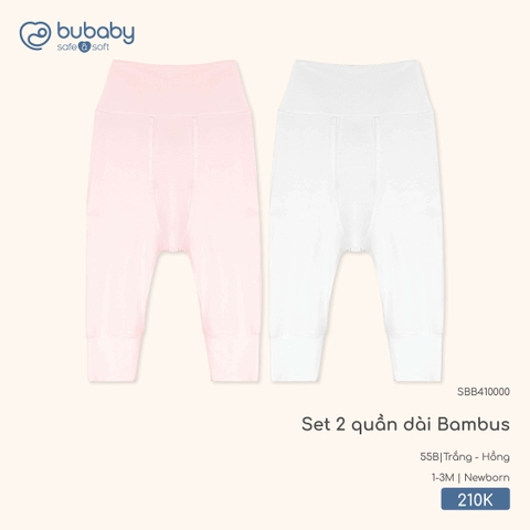 BU - Set 2 quần dài Bambus - SBB410000 - Trắng + Hồng - Newborn - SS26.T2A