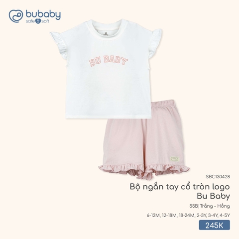 BU - Bộ ngắn tay cổ tròn logo Bu Baby - SBC130428 - Trắng + Hồng - 6-12M - SS26.T2A