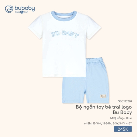 BU - Bộ ngắn tay bé trai logo Bu Baby - SBC133228 - Trắng + Blue - 2-3Y - SS26.T2A