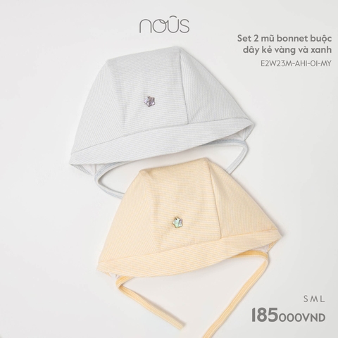 NOUS - Set 2 mũ bonnet buộc dây kẻ vàng và xanh - Nu Petit - M - ZTD - Set 2 mũ bonnet buộc dây kẻ vàng và xanh - .kẻ vàng và xanh - M