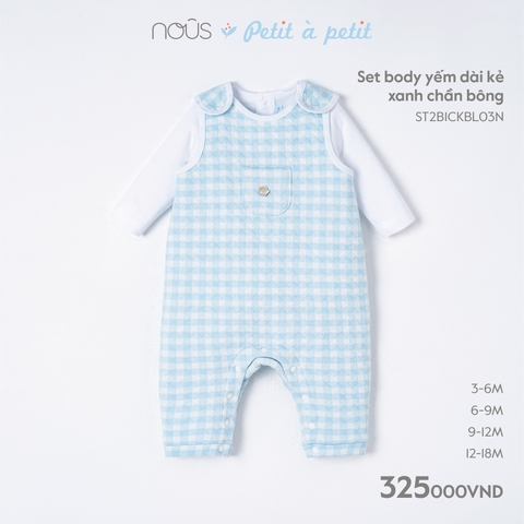 NOUS - Set body yếm dài kẻ xanh chần bông - Nu Petit - 12M - SS23.10 - Set body yếm dài kẻ xanh chần bông - . xanh chần bông - 12-18M - YY