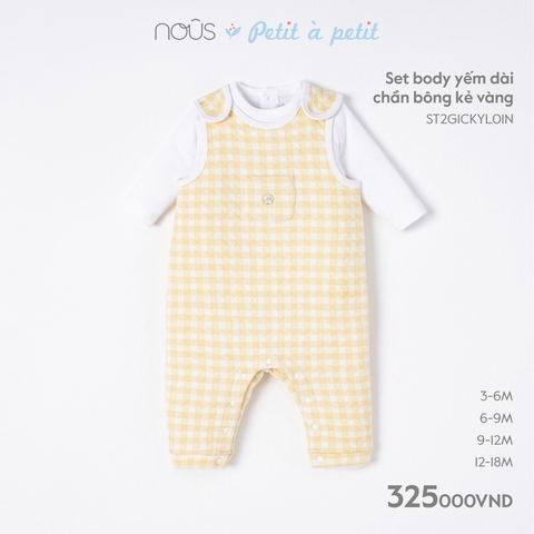 NOUS:-:Set:body:yếm:dài:chần:bông:kẻ:vàng:-:12-18M:-:SS23.10