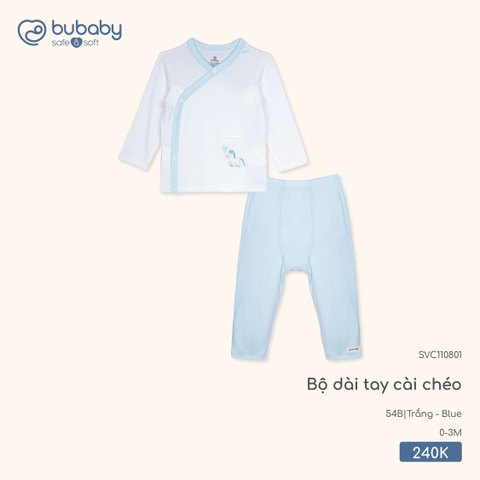 BU - Bộ dài tay cài chéo - SVC110801 - Trắng + Blue - 0-3M - SS26.T1B