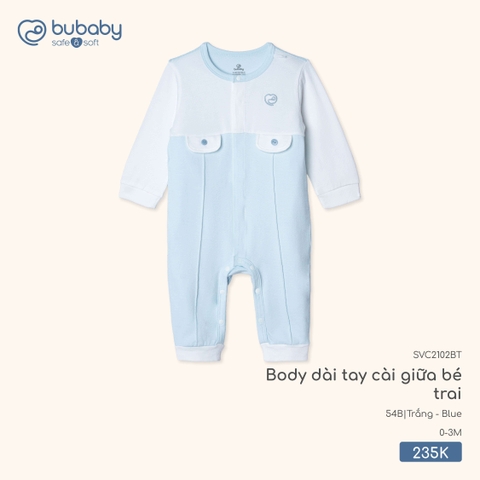 BU - Body dài tay cài giữa bé trai - SVC2102BT - Trắng + Blue - 0-3M - SS26.T1B