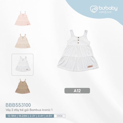 BU S20 - Váy 2 dây bé gái Bambus Iconic 1 - BBB553100 - Trắng - 12-18M - SS25.BP