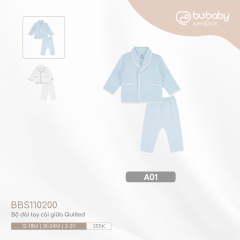 BU S20 - Bộ dài tay cài giữa Quilted - BBS110200 - Blue - 2-3Y - SS25.BP