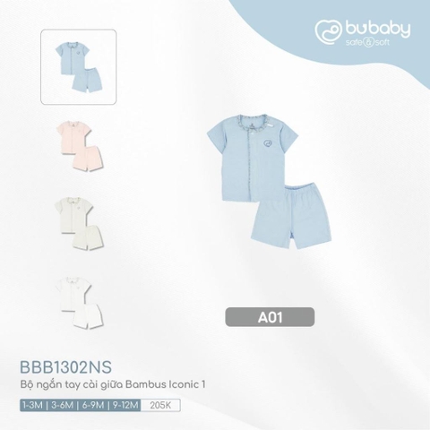BU S10 - Bộ ngắn tay cài giữa Bambus Iconic 1 - BBB1302NS - Blue - 1-3M - SS25.BP