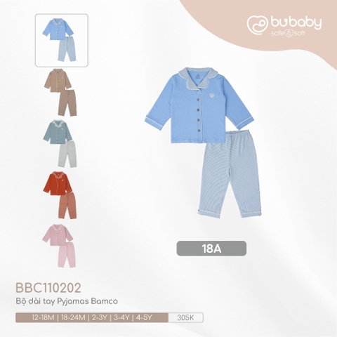 BU - Bộ dài tay Pyjamas Bamco BBC110202 - Blue + Kẻ Blue - 12-18M -