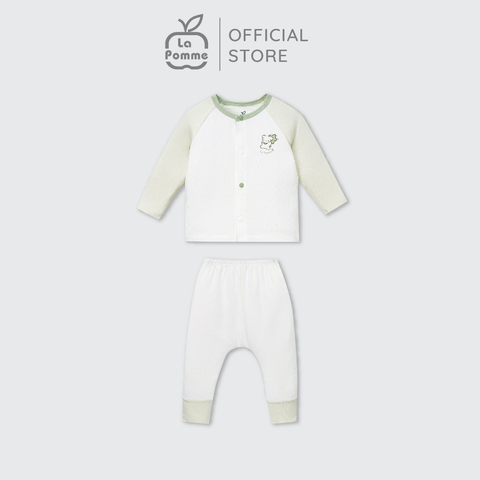 LP - Bộ dài tay La Pomme cúc thẳng hình in dễ thương - Newborn Trắng xanh - SS24.T12A