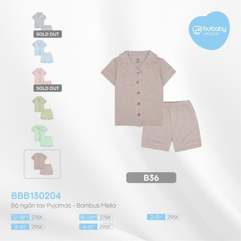 BU S20 - Bộ ngắn tay Pyjamas Bambus Mella - BBB130204 - Melange cát hồng - 2-3Y - SS25.BP