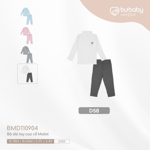 BU - Bộ dài tay cao cổ Molist - Modal - D58|Trắng - Ghi đen - 18M - BMD110904 - 12/18M