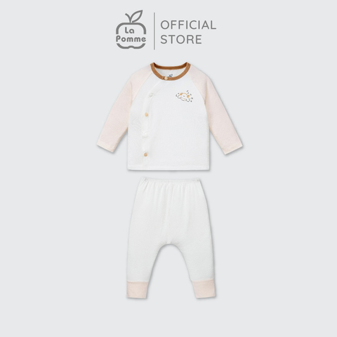 LP - Bộ dài tay La Pomme cúc lệch hình in dễ thương - Newborn Trắng hồng - SS24.T12A