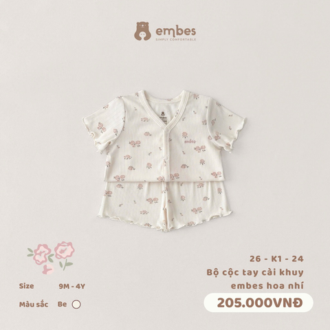 EMBES - Bộ cộc tay cài khuy embes hoa nhí - 26-K1-24 - Be - 3-4Y