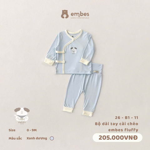 EMBES - Bộ dài tay cài chéo embes fluffy - 26-B1-11 - Xanh Dương - 0-3M