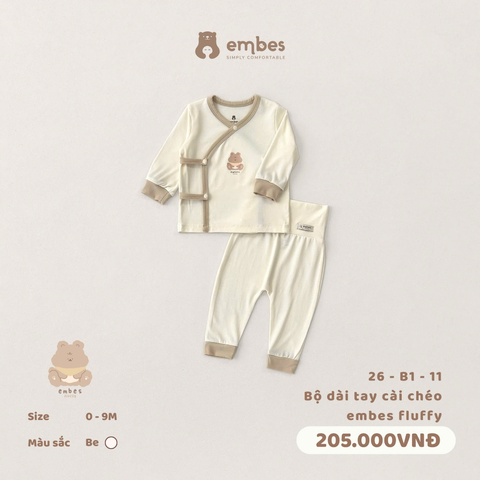 EMBES - Bộ dài tay cài chéo embes fluffy - 26-B1-11 - Be - 0-3M