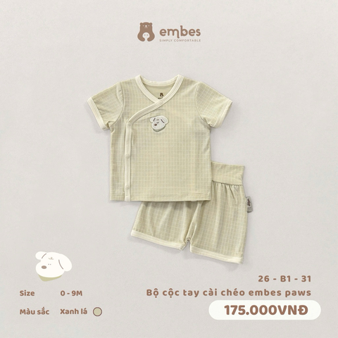EMBES - Bộ cộc tay cài chéo embes paws - 26-B1-31 - Xanh Lá - 3-6M