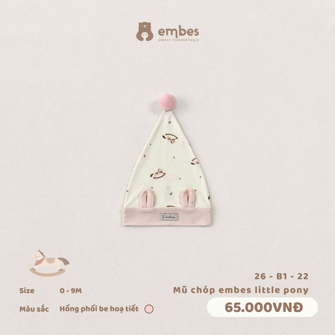 EMBES - Mũ chóp embes little pony - 26-B1-22 - Hồng Họa Tiết - 6-9m