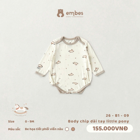 EMBES - Body chip dài tay little pony - 26-B1-09 - Be Họa Tiết - 0-3M