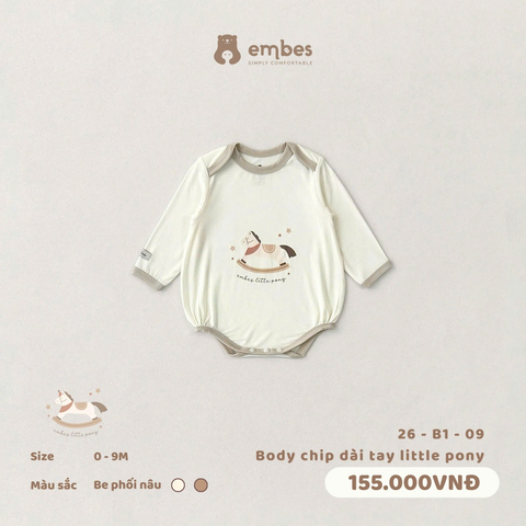 EMBES - Body chip dài tay little pony  - 26-B1-09 - Be Trơn - 0-3M