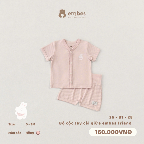 EMBES - Bộ cộc tay cài giữa embes friend - 26-B1-28 - Hồng - 6-9m