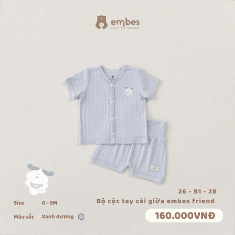 EMBES - Bộ cộc tay cài giữa embes friend - 26-B1-28 - Xanh Dương - 3-6M