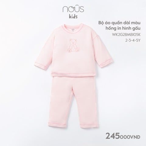 NOUS - Bộ áo quần dài màu hồng in hình gấu - . - 5-6Y - Bộ áo quần dài màu hồng in hình gấu - . - 5-6Y