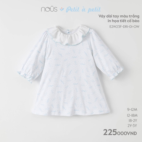 NOUS S30 - Váy dài tay màu trắng in họa tiết cổ bèo - 18-24M - SS25.NP