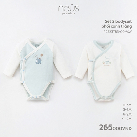 NOUS - Set 2 body phối xanh trắng - . - 9-12M - Set 2 body phối xanh trắng - . - 9-12M