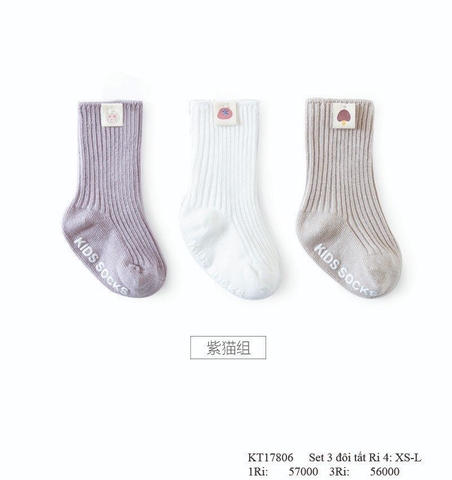 DL - Set 3 tất 75k Trắng Tím - 0-6M