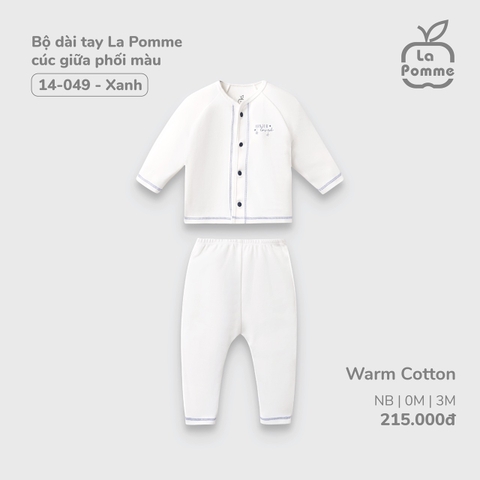 LP - Bộ dài tay La Pomme cúc giữa phối màu - Newborn Trắng Xanh