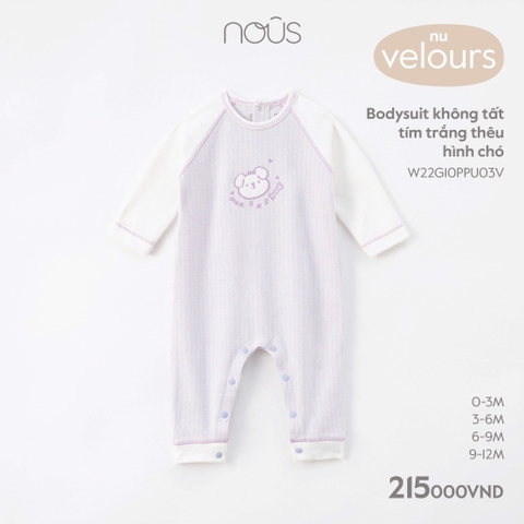 NOUS - body không tất tím trắng thêu hình chó  - Nu Velours - 0M - SS23.9 - ZTD - body không tất tím trắng thêu hình chó - .g thêu hình chó - 0-3M