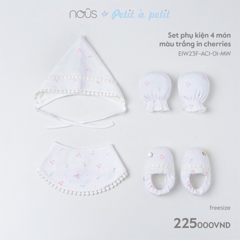 NOUS - Set phụ kiện 4 món màu trắng in cherries - Nu P Petit - FS - SS23.T11B