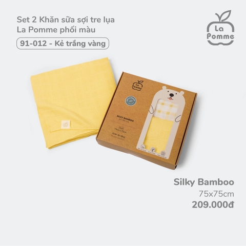 LP - K002 Set 2 Khăn sữa sợi tre lụa La Pomme phối màu (75x75cm) - Kẻ trắng vàng - SS24_T1A