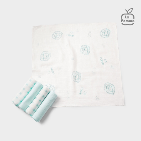 LP - K001 Set 5 Khăn sữa sợi tre lụa La Pomme phối màu (30x30cm) - Kẻ sư tử - SS24_T1A