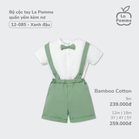 LP - Bộ cộc tay La Pomme quần yếm kèm nơ - 9M Xanh đậu - SS24.T2A