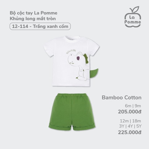 LP - Bộ cộc tay La Pomme Khủng long mắt tròn - 6M Trắng Xanh Cốm - SS24.T2A