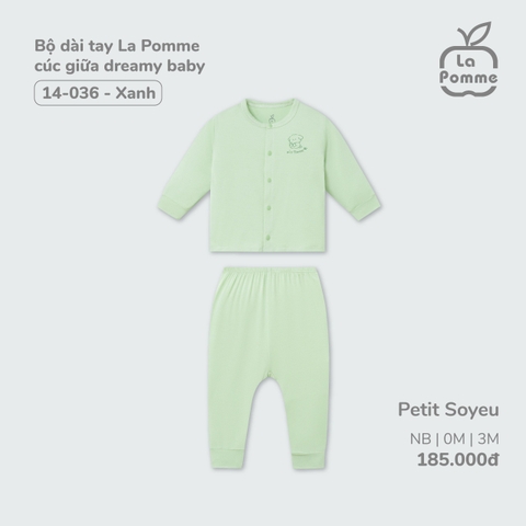 LP -  Bộ Dài Tay La Pomme Cúc giữa Dreamy Baby - Xanh DB - 0-3M - SS24.T2A