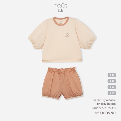 NOUS - Bộ cộc tay màu be phối quần cam - Nu Kid - 4Y - SS24.T3A - Bộ cộc tay màu be phối quần cam - .e phối quần cam - 4-5Y - YY