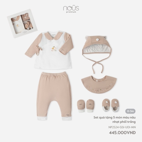 NOUS - Set quà tặng 5 món màu nâu nhạt phối trắng  - Nu Pre - 0M - SS24.T3A