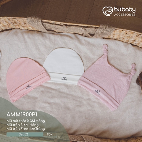 BU - Set 32 - Mũ nút thắt 0 - 3M.Hồng | Mũ tròn 3 - 6M.Hồng | Mũ tròn Free size.Trắng - MIX|Mix màu - Mix chất liệu - Mix size - AMM1900P1 - SS24.T3A