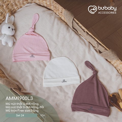BU - Set 24 - Mũ nút thắt 3 - 6M.Hồng | Mũ nút thắt 0 - 3M.Hồng đất | Mũ tròn Free size.Trắng - MIX|Mix màu - Mix chất liệu - Mix size - AMM1900L3 - SS24.T3A