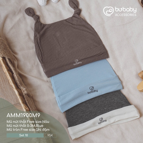 BU - Set 10 - Mũ nút thắt Free size.Nâu | Mũ nút thắt 0 - 3M.Blue | Mũ tròn Free size.Ghi đậm - MIX|Mix màu - Mix chất liệu - Mix size - AMM1900M9 - SS24.T3A